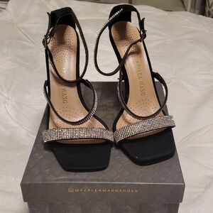 Black Strappy Heels with Rhinestones